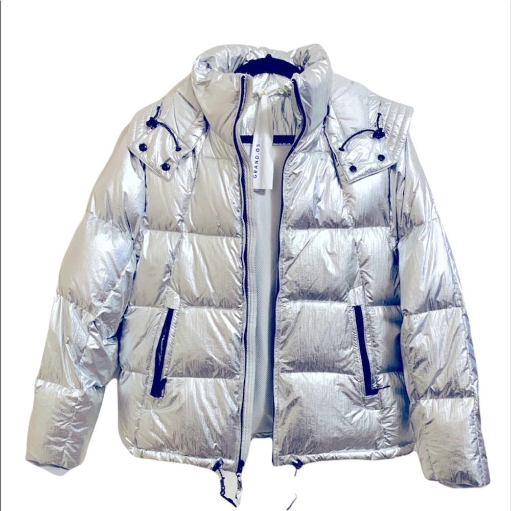 COLE HAAN Silver Puffer Jacket, 7 pocket, Small